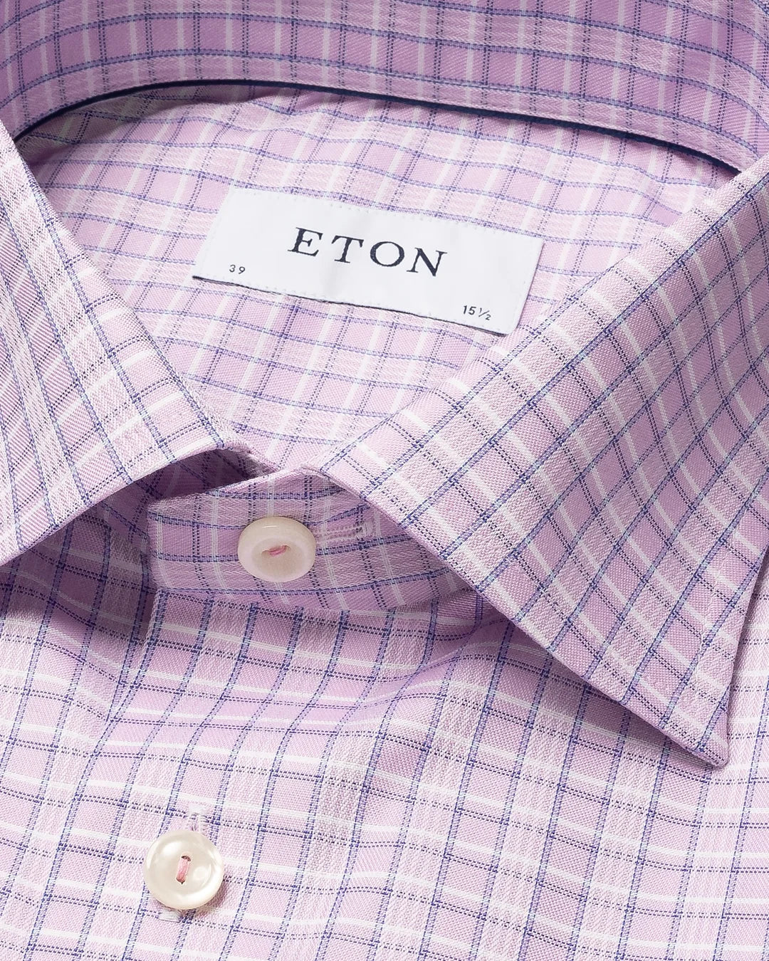 Eton Signature Twill Sport Shirt in Pink Tri-Color Check Pattern