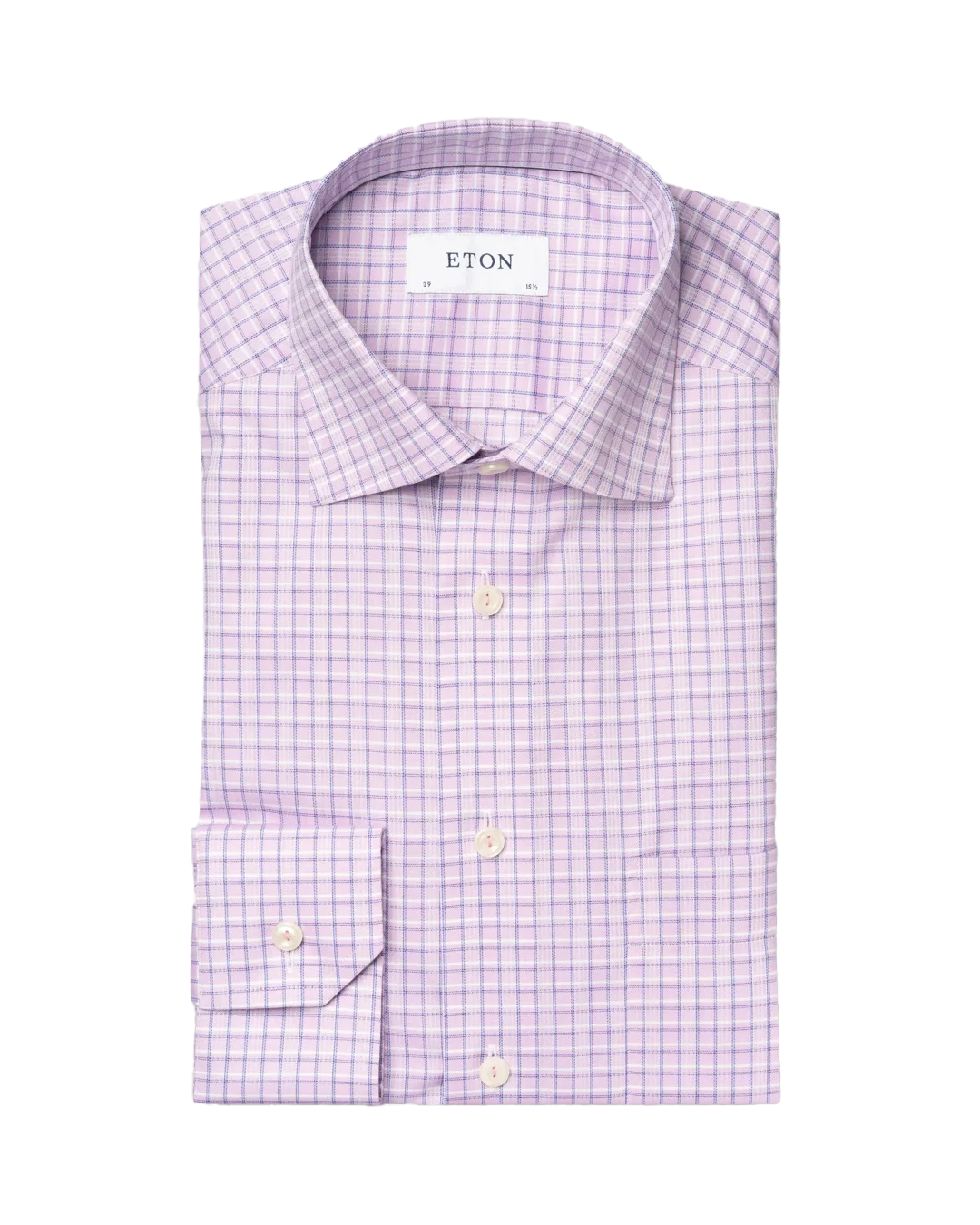 Eton Signature Twill Sport Shirt in Pink Tri-Color Check Pattern