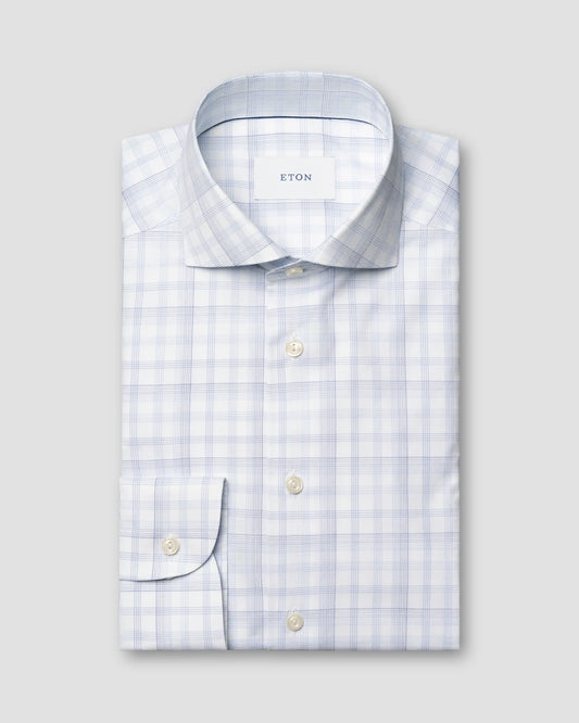 Eton Check Breeze Poplin Shirt Slim Fit in Light Blue