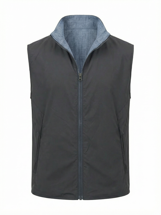 Waterville Silk & Vigin Wool Reversible Vest in Mid Blue