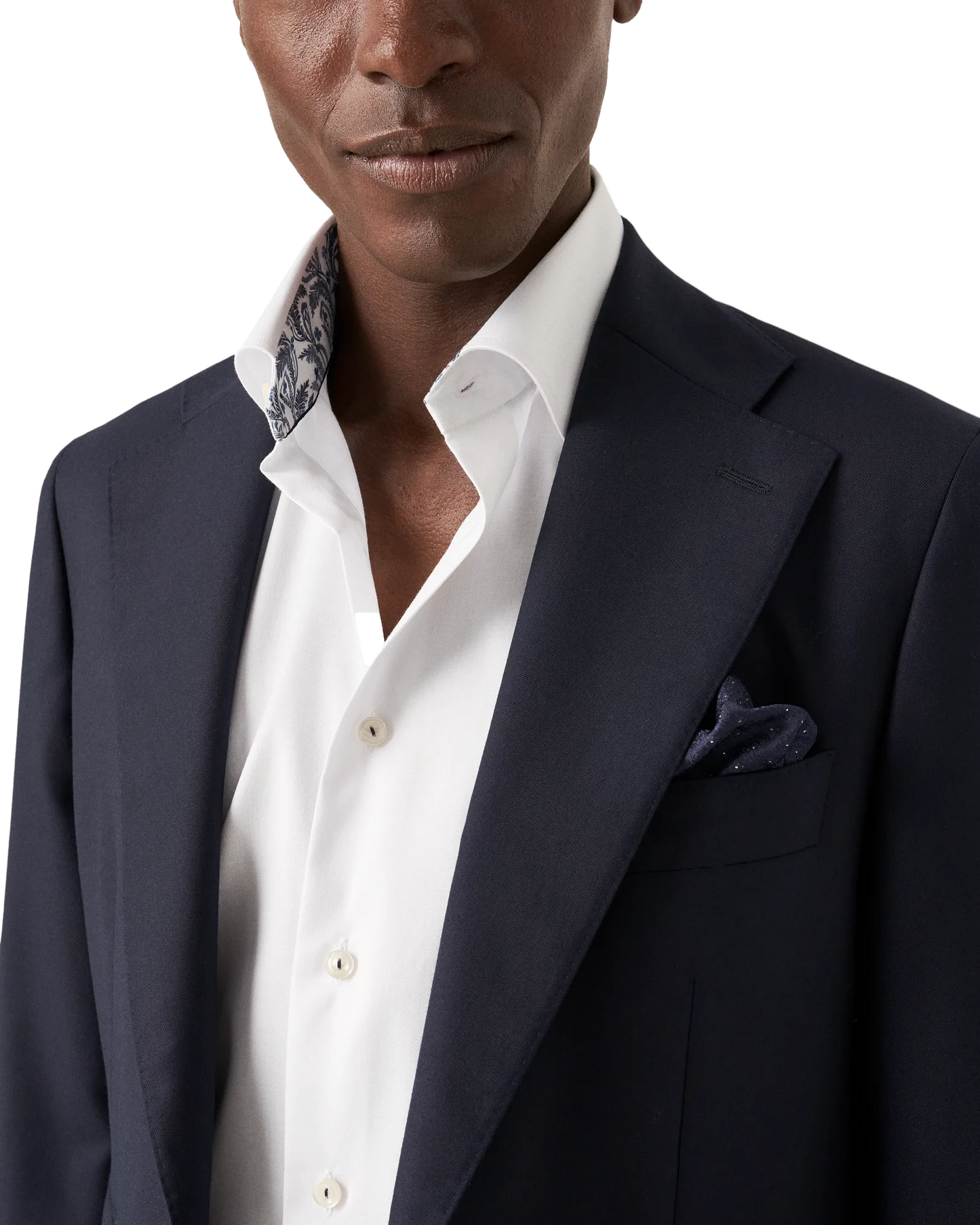 Eton Floral Effect Signature Twill Sport Shirt in White With Trim