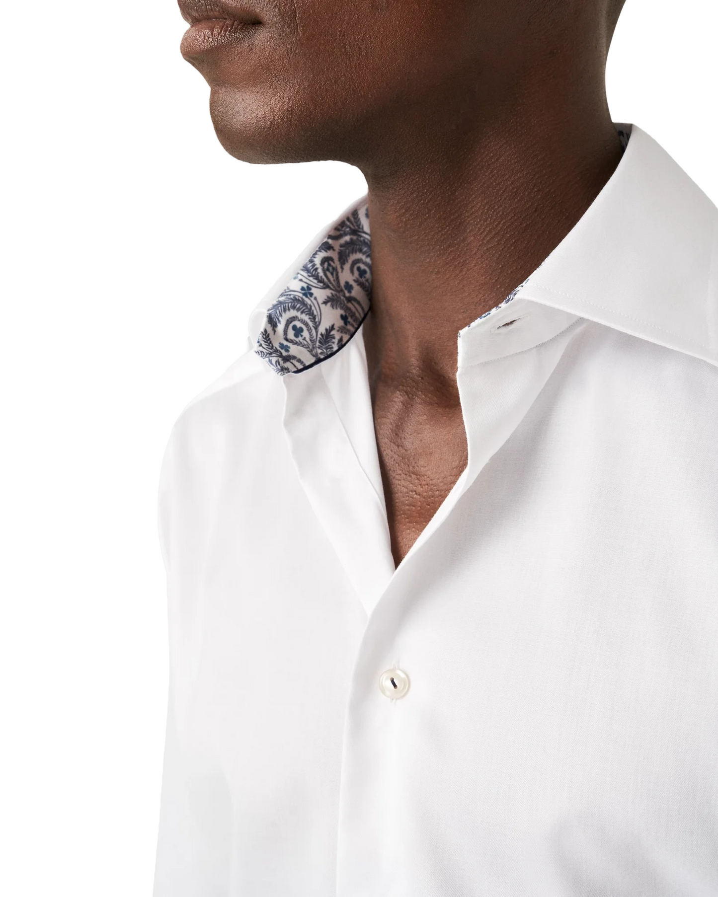 Eton Floral Effect Signature Twill Sport Shirt in White With Trim
