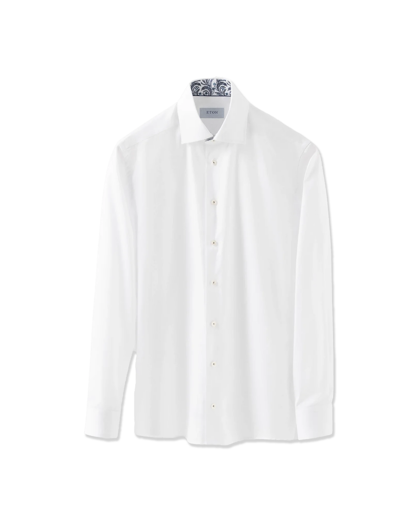 Eton Floral Effect Signature Twill Sport Shirt in White With Trim