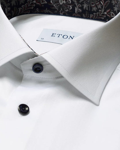 Eton White Signature Twill Sport Shirt with Paisley Contrast Details