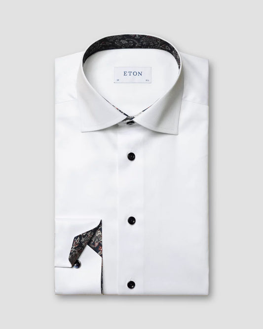 Eton White Signature Twill Sport Shirt with Paisley Contrast Details