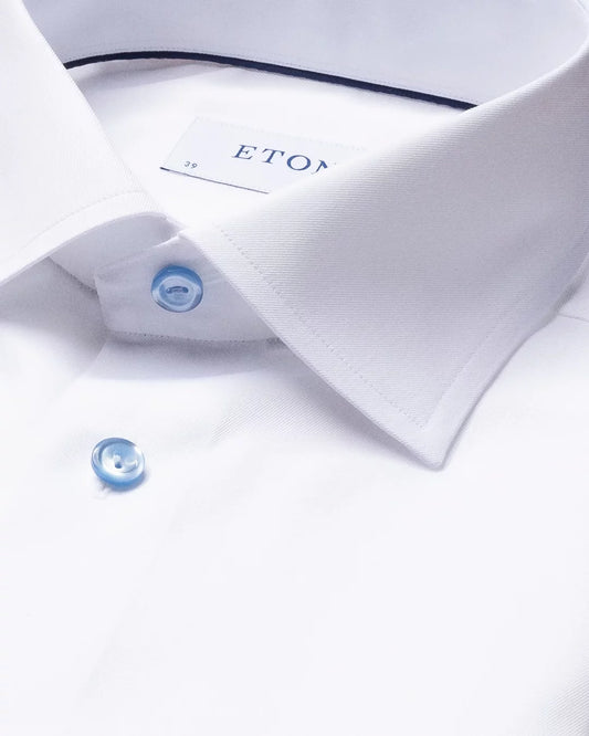 Eton White Signature Twill Sport Shirt with Blue Details