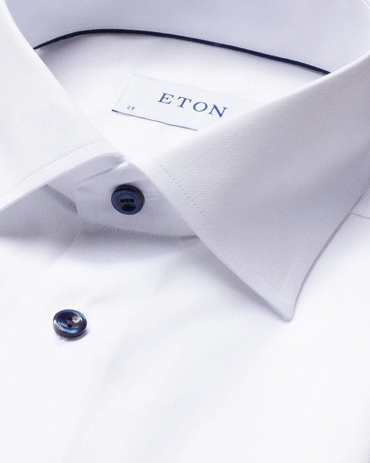 Eton White Signature Twill Sport Shirt with Dark Blue Details