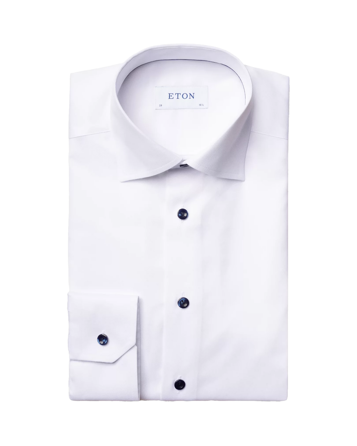 Eton White Signature Twill Sport Shirt with Dark Blue Details
