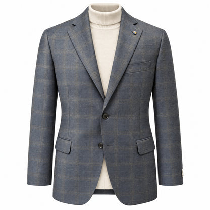 Belvest 100% Wool Windowpane Suit in Blue & Camel