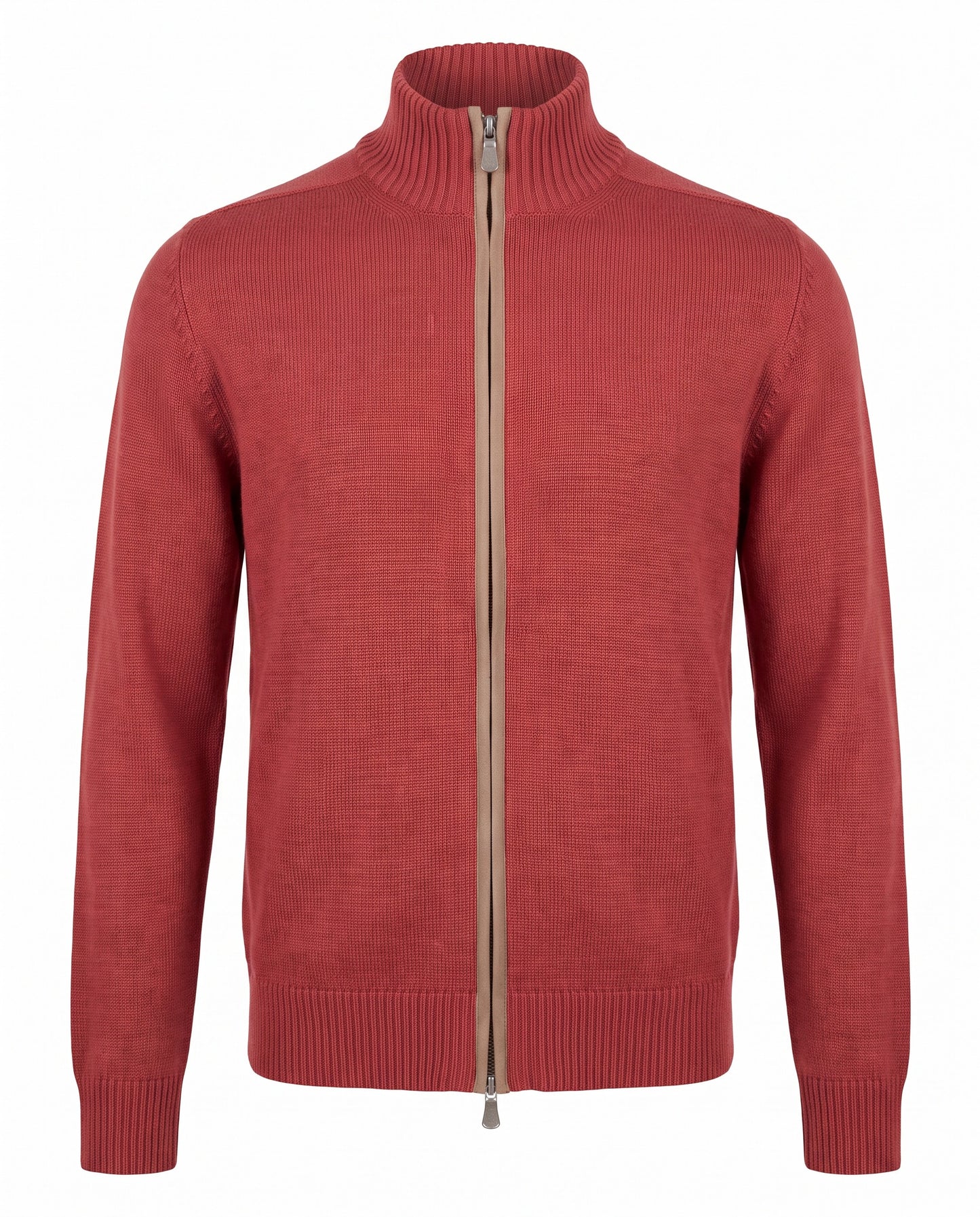 Gran Sasso Wool Full-Zip Jacket in Burnt Orange with Brown Elbow Patches