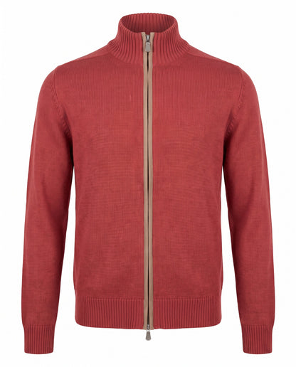 Gran Sasso Wool Full-Zip Jacket in Burnt Orange with Brown Elbow Patches