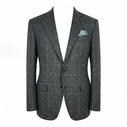 Canali Kei Model Wool Sport Coat in Olive with Taupe Windowpane