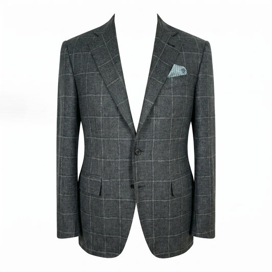 Canali Kei Model Wool Sport Coat in Olive with Taupe Windowpane