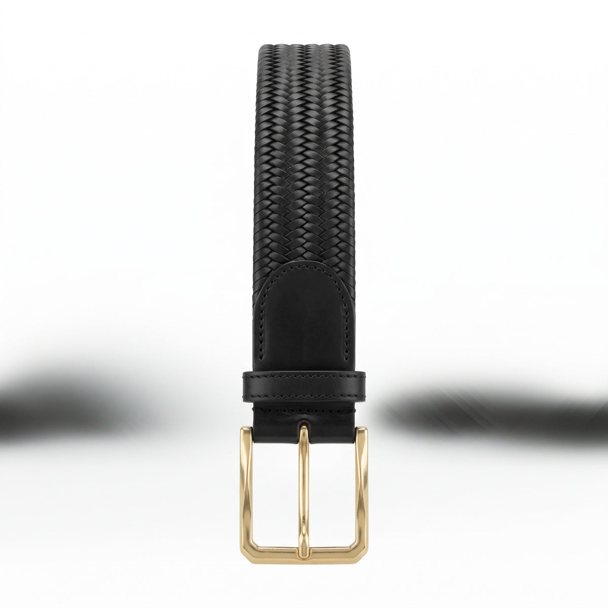 Canali Calfskin Basket-Weave Leather Belt-Black