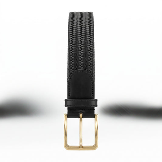 Canali Calfskin Basket-Weave Leather Belt-Black