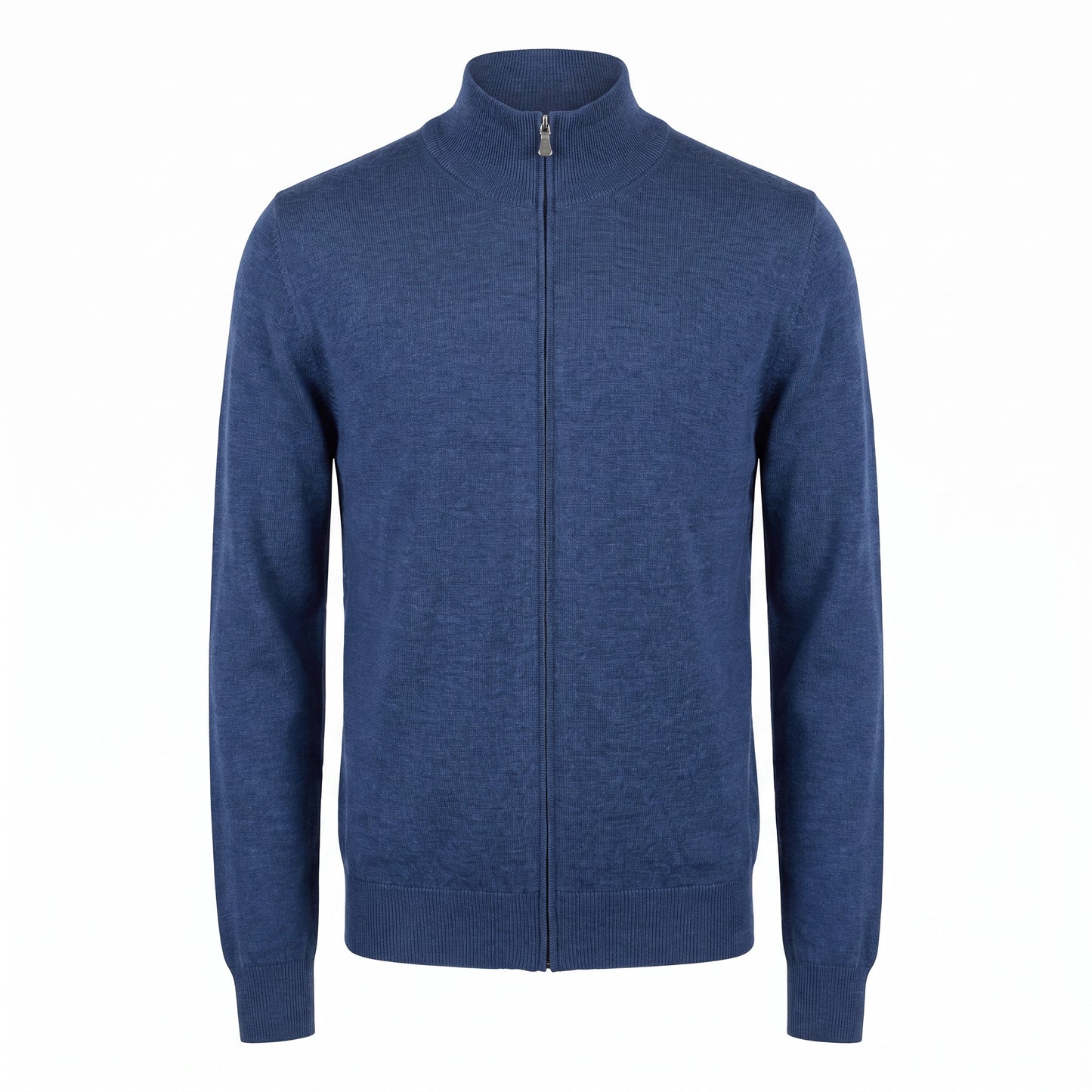 Gran Sasso Merino Wool Full-Zip Sweater in Mid Blue