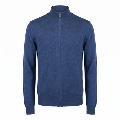 Gran Sasso Merino Wool Full-Zip Sweater in Mid Blue