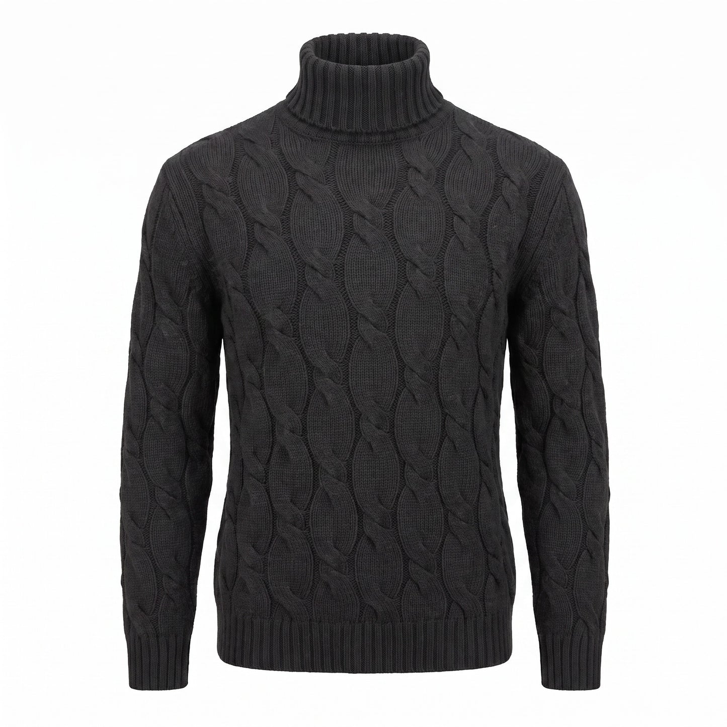 Gran Sasso Cable Knit Wool/Cashmere Turtleneck In Black