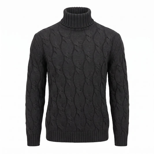 Gran Sasso Cable Knit Wool/Cashmere Turtleneck In Black