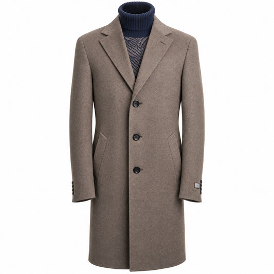 Canali Kei Wool Topcoat in Mushroom