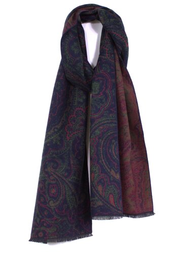 Colorful 100% Brushed Silk Paisley Scarf with Fringe In