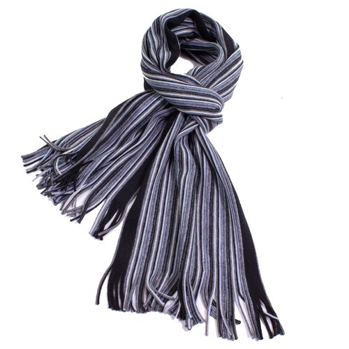 Colorful Pencil Stripe Wool Knit Scarf with Fringe In Gray/Black