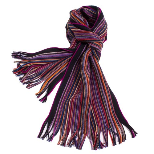 Colorful Pencil Stripe Wool Knit Scarf with Fringe In Rasp/Multi