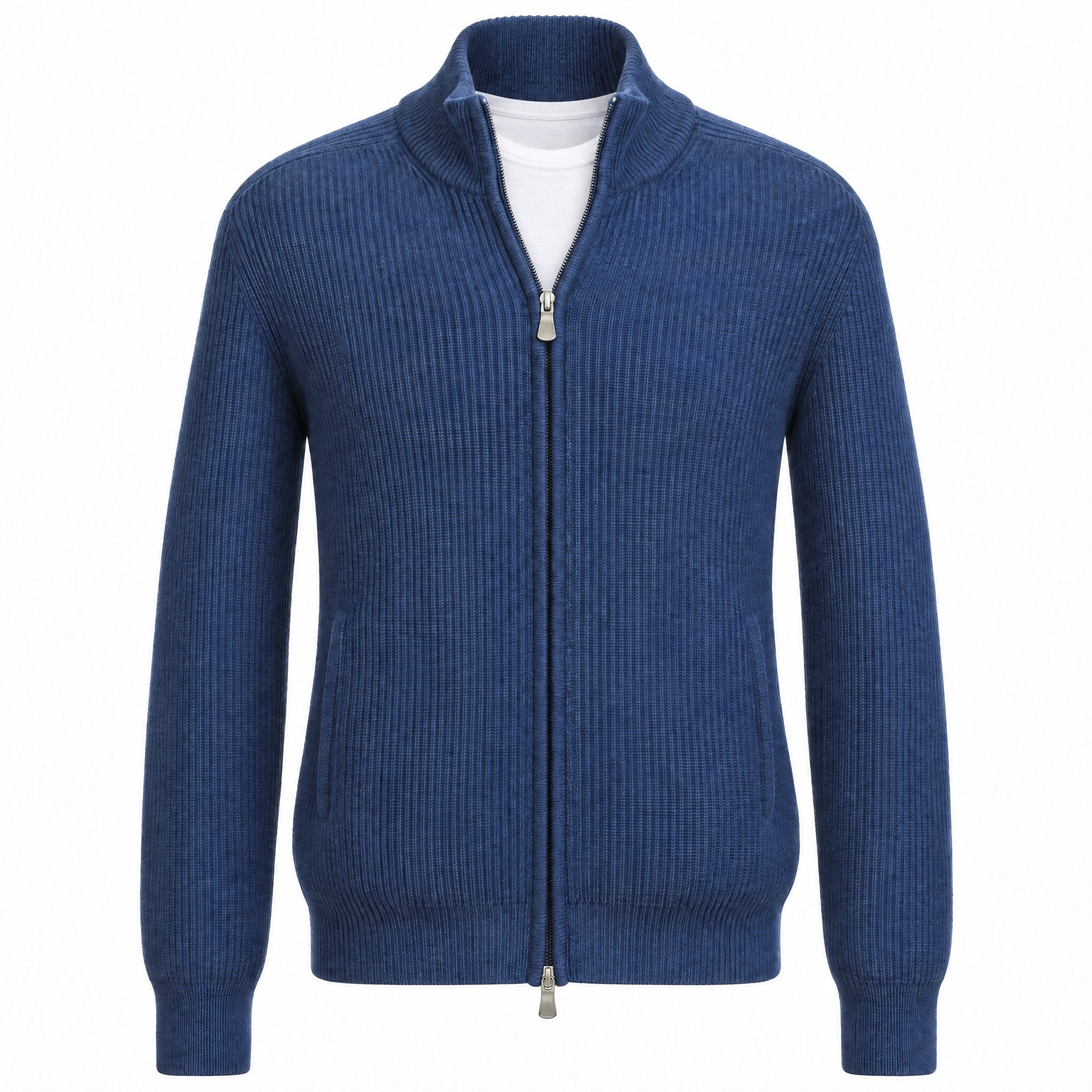トップス 60s GRANT-CRESTO Acrylic cardigan Gran Sasso Wool & Cashmere Ribbed Full Zipped Cardigan in Royal