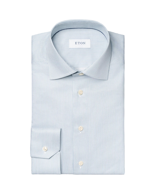 Eton Fine Striped Signature Twill Shirt in Aqua