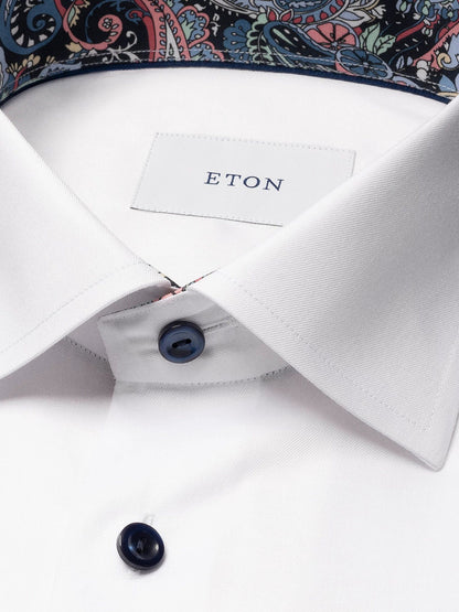 Eton Floral Effect Signature Twill Sport Shirt in White In Slim Fit