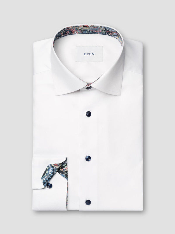 Eton Floral Effect Signature Twill Sport Shirt in White In Slim Fit