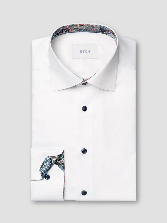 Eton Floral Effect Signature Twill Sport Shirt in White In Slim Fit