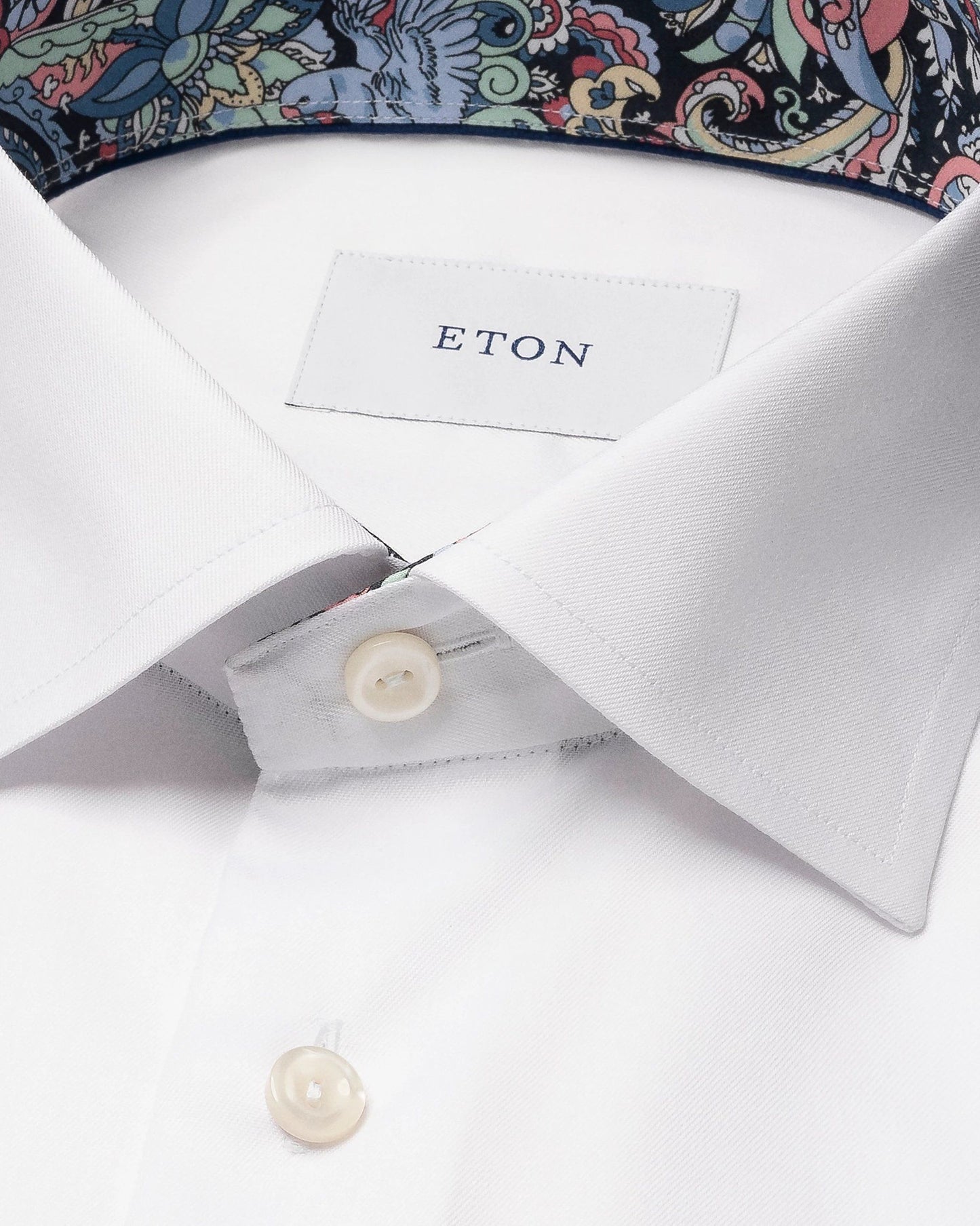 Eton Floral Effect Signature Twill Sport Shirt in White - Contemporary Fit.