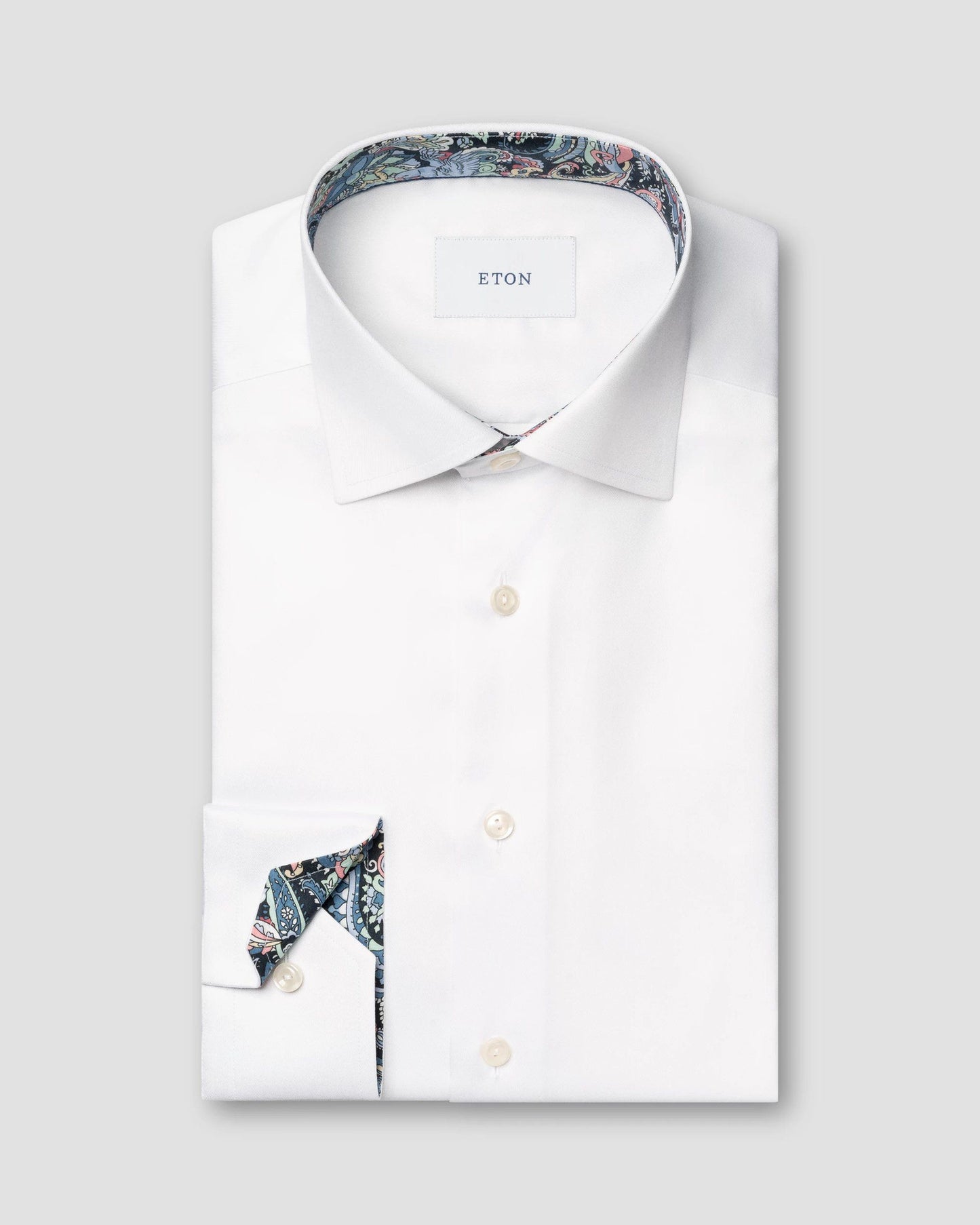 Eton Floral Effect Signature Twill Sport Shirt in White In Slim Fit