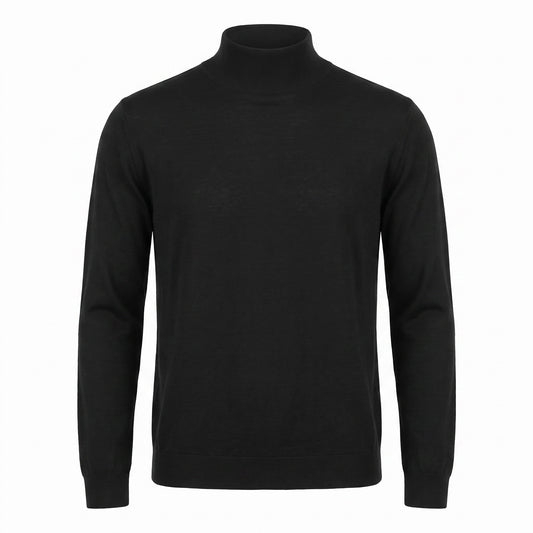 Ferrante Extra Fine Merino Wool Mock Sweater in Black