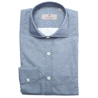 Canali Modern Fit Cotton Sport Shirt in Mid Blue