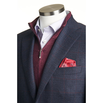 Canali Window Pane Wool Sport Coat in Navy and Burgundy