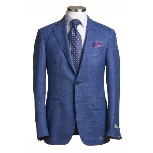 Canali Kei Model Wool and Linen Blend Suit in Blue