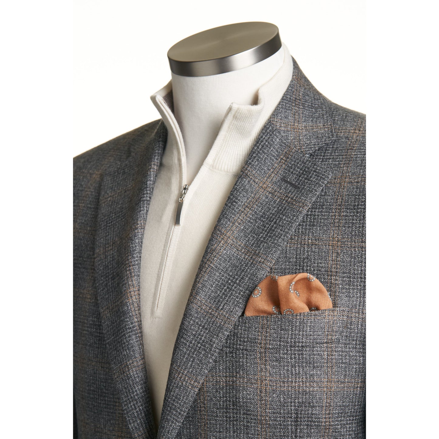 Canali Prince of Wales Check Wool Sport Coat in Light Gray and Camel