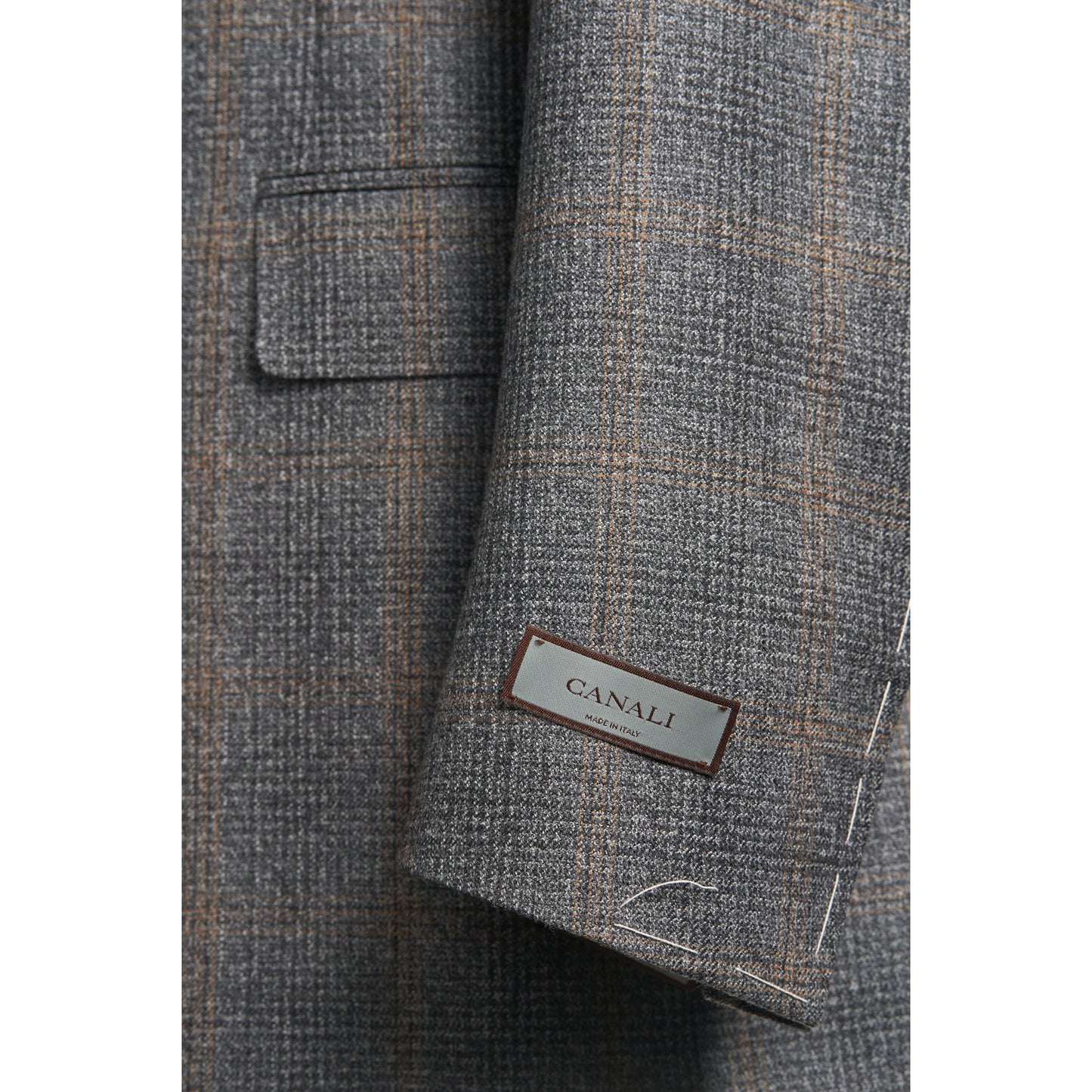 Canali Prince of Wales Check Wool Sport Coat in Light Gray and Camel