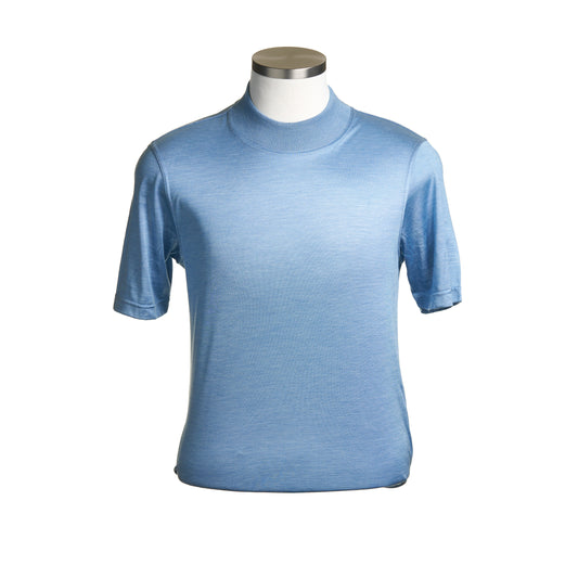 Gran Sasso Silk Mock Neck Shirt in Light Blue