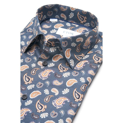 Eton Mid Blue Paisley Flannel Sport Shirt