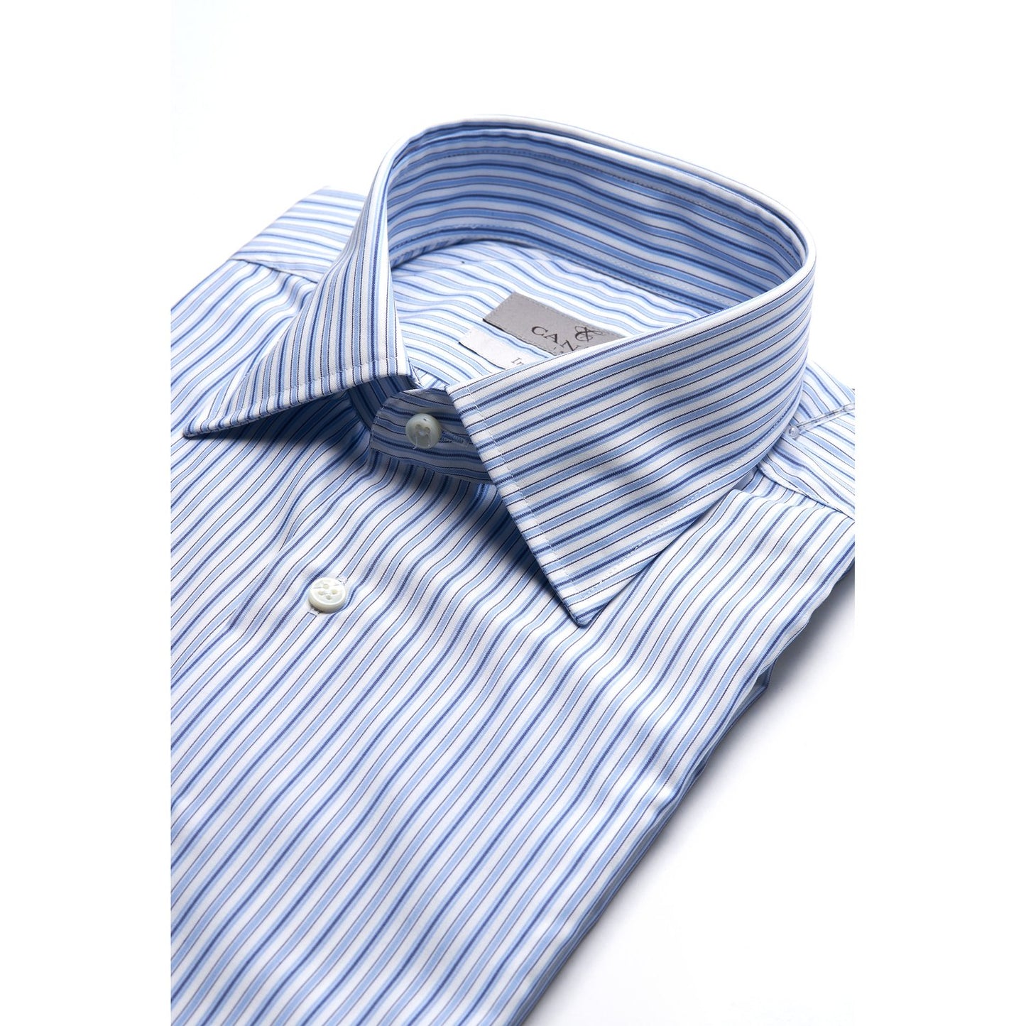 Canali Impeccabile Cotton Modern Fit Dress Shirt in White with Blue Stripes