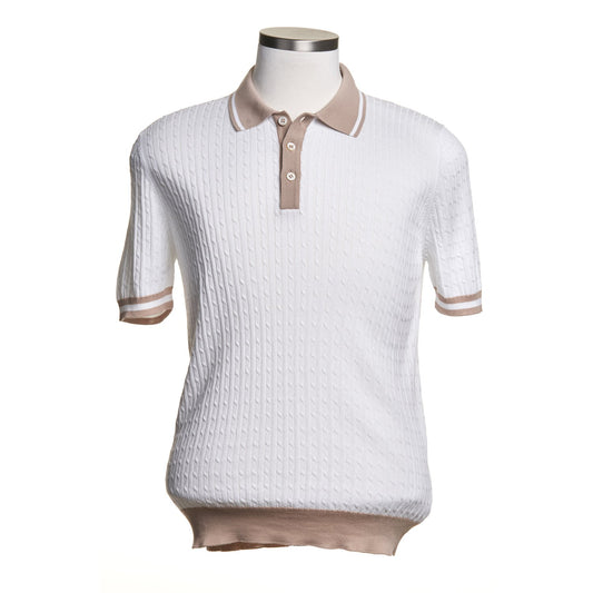 Gran Sasso Cable Knit Polo Shirt in White