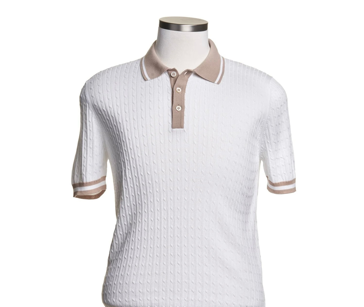 Gran Sasso Cable Knit Polo Shirt in White