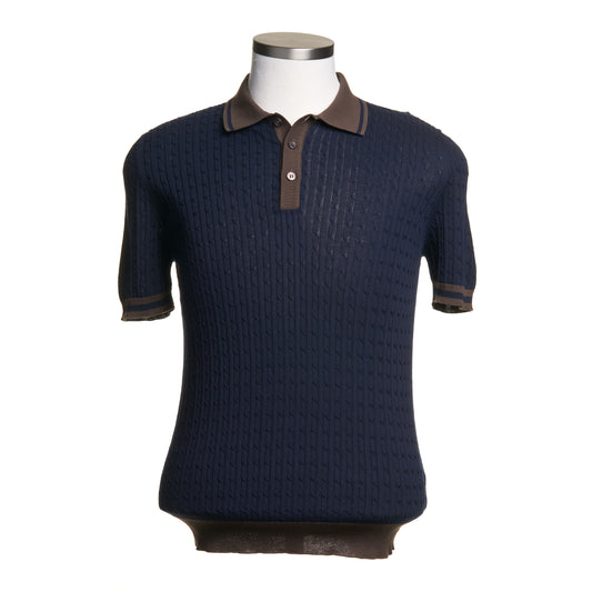 Gran Sasso Cable Knit Polo Shirt – Navy