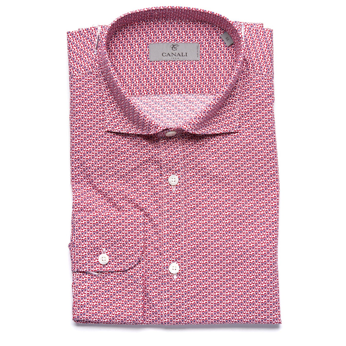 Canali Modern Fit Cotton Sport Shirt in Red with Geometric Pattern