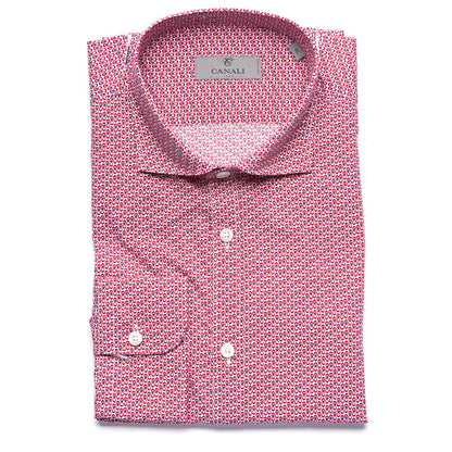 Canali Modern Fit Cotton Sport Shirt in Red with Geometric Pattern