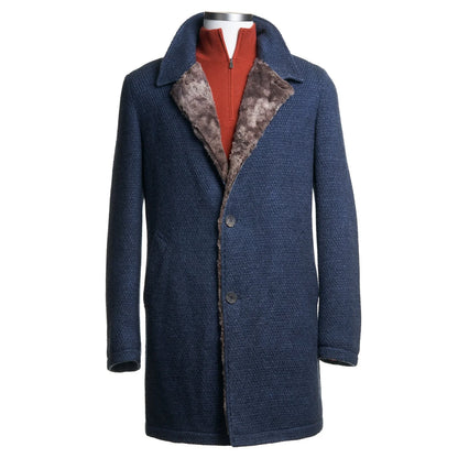 Gimo's Wool Coat with Faux Lining in Grey/Blue