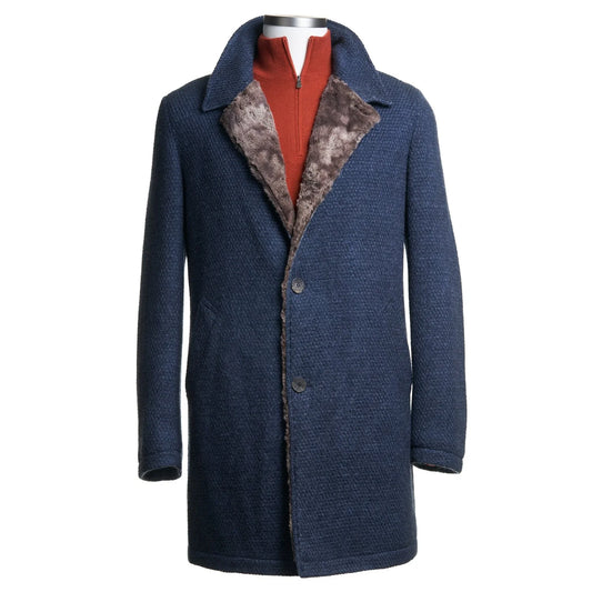 Gimo's Wool Coat with Faux Lining in Grey/Blue